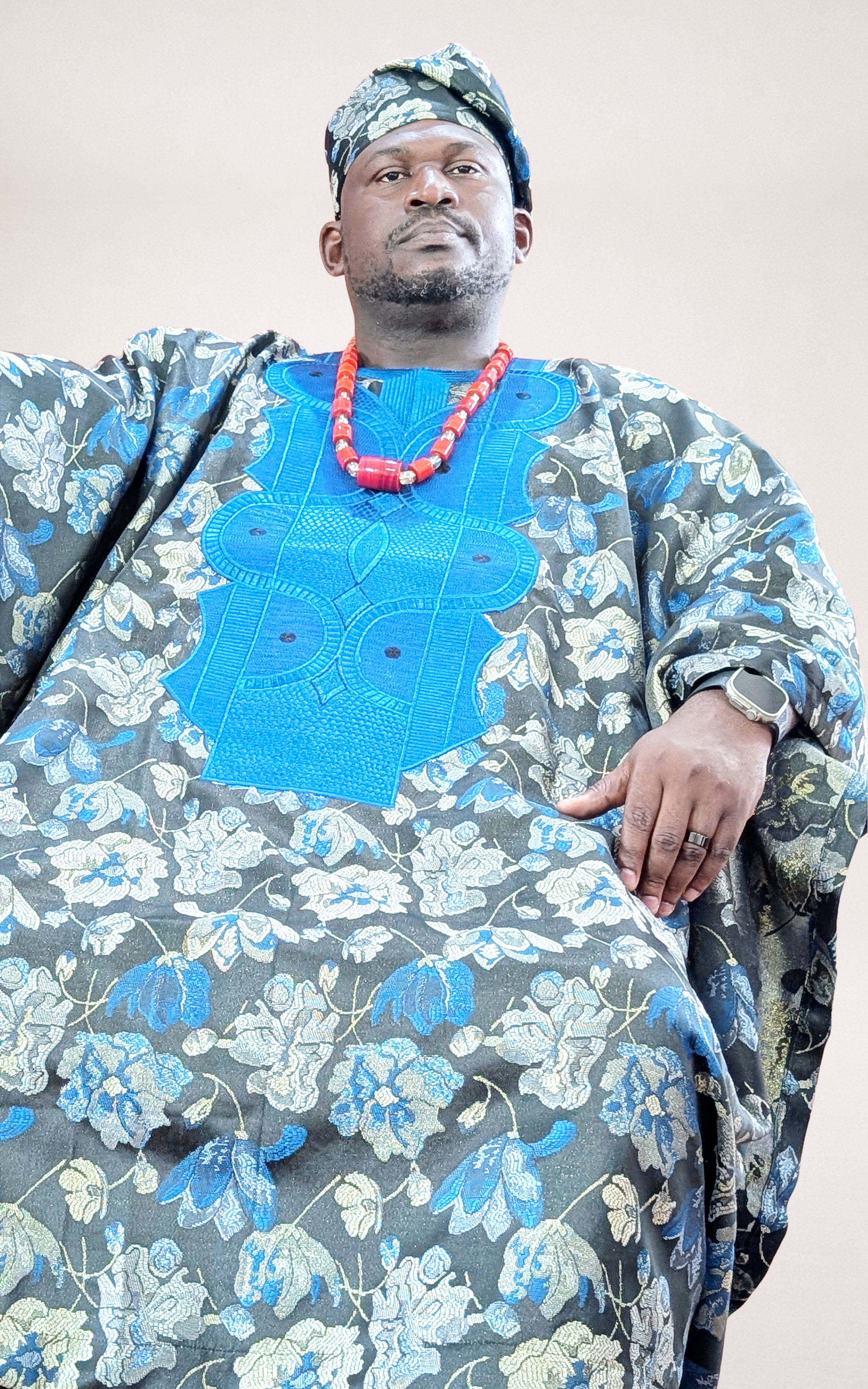 Blue Yoruba Agbada with Flower Patterns - page 8