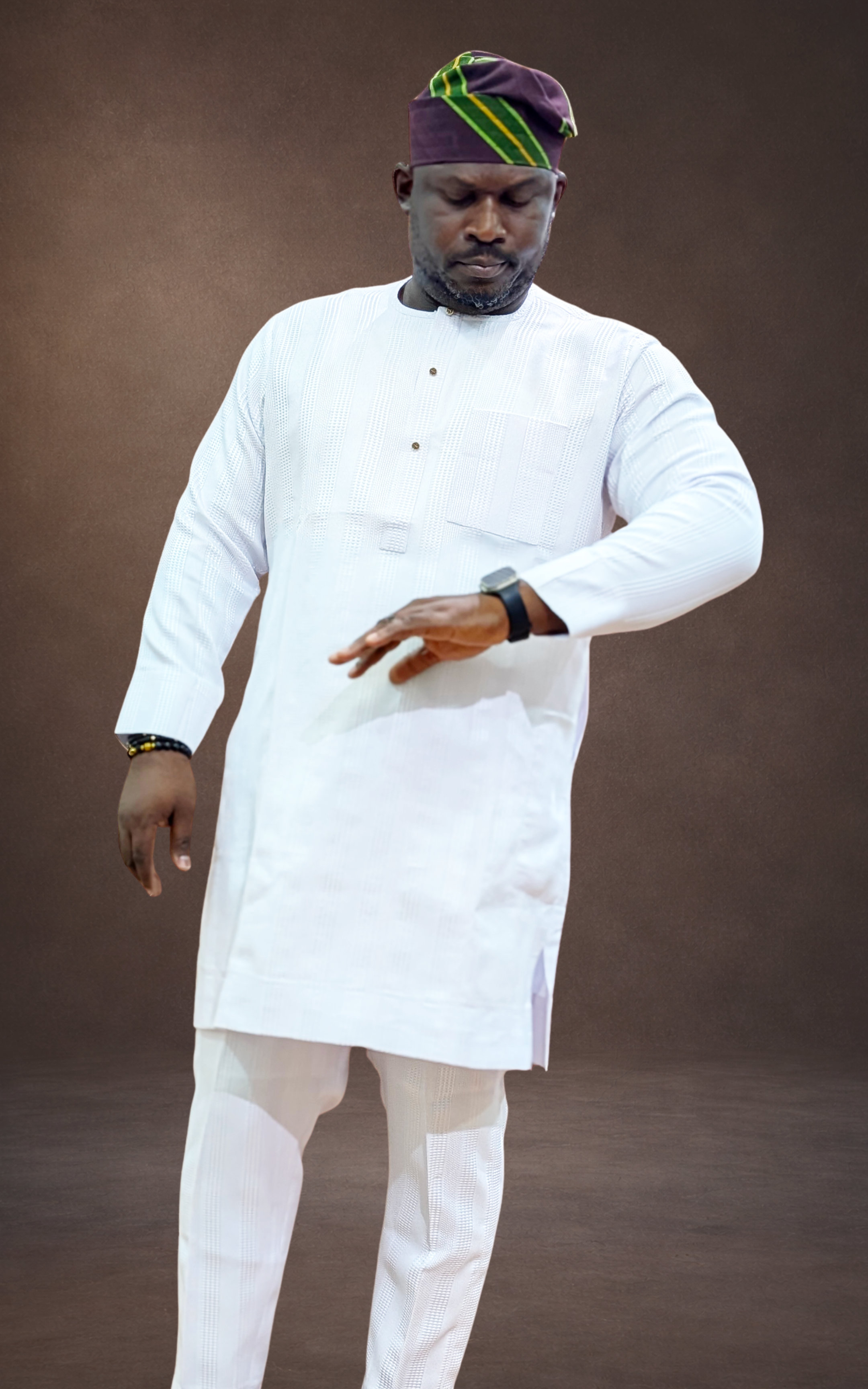 White Textured Kaftan Set - page 1
